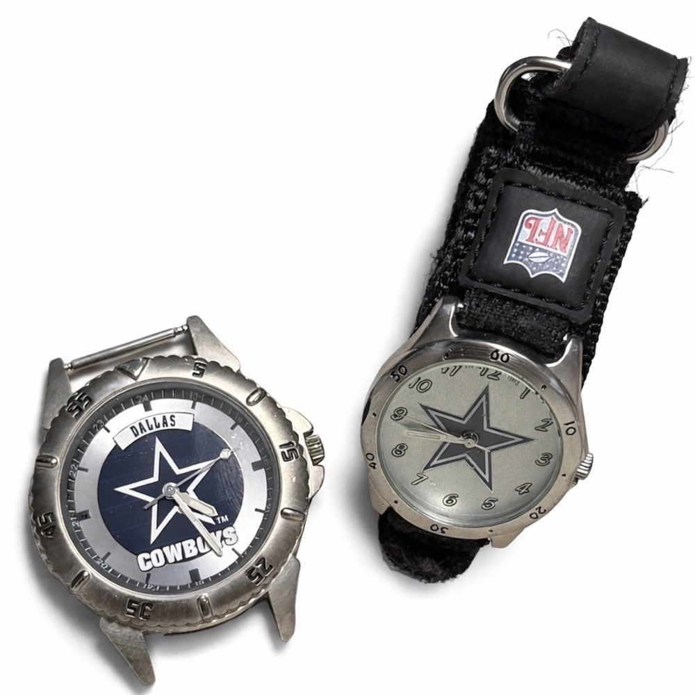 Vtg Dallas Cowboys Watch Lot 1997 Fossil NFL Team Silver Blue Black 2pc